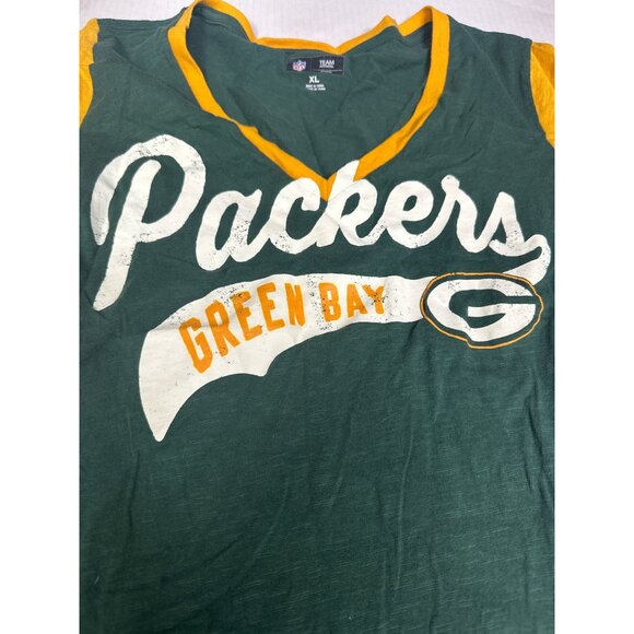 Green Bay Packers Womens XL Green NFL Team Apparel V Neck Short Sleeve T Shirt - Picture 2 of 5